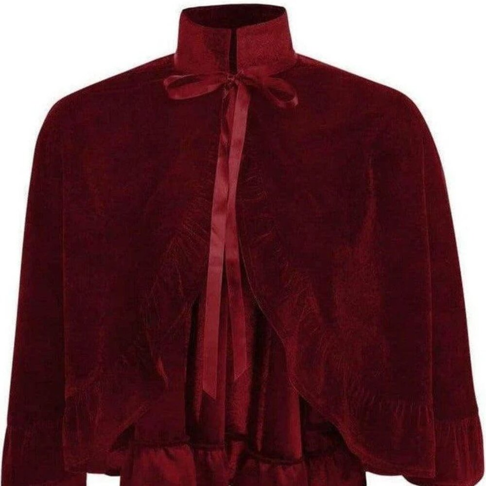 Dark Red Velvet Ruffle Cape - Picture 2 of 6